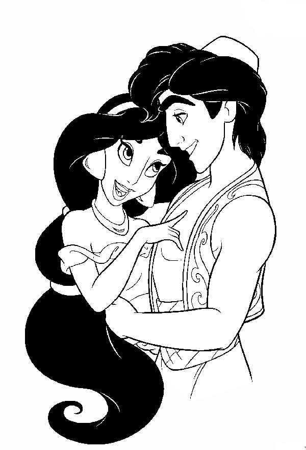 Print Jasmine en Aladin kleurplaat